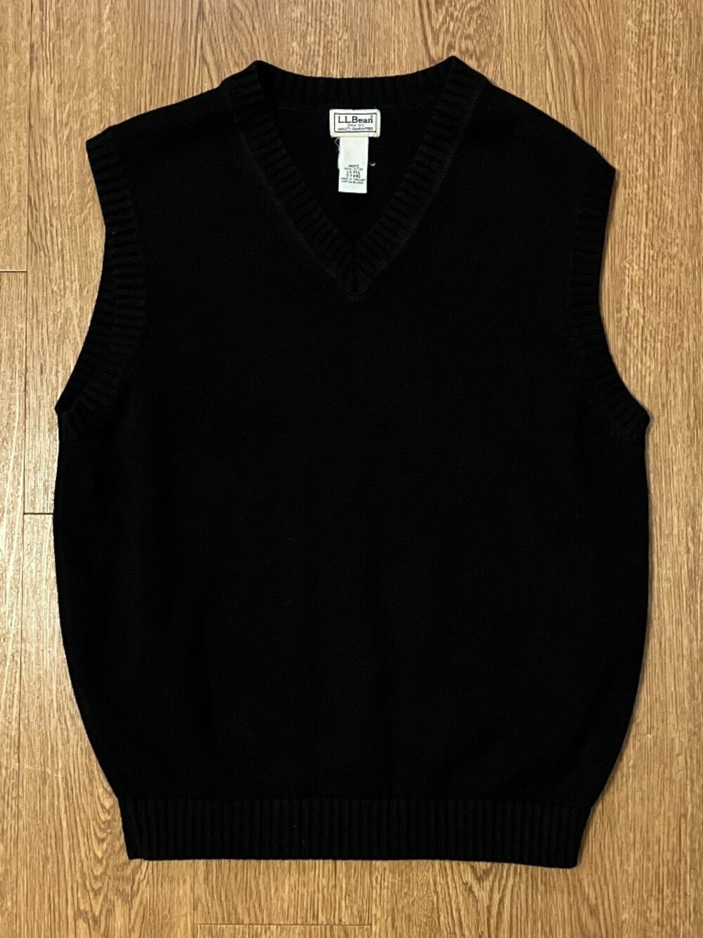 L.L. Bean Sweater Vest Mens Size Large Regular Black 100% Cotton V-Neck Knit